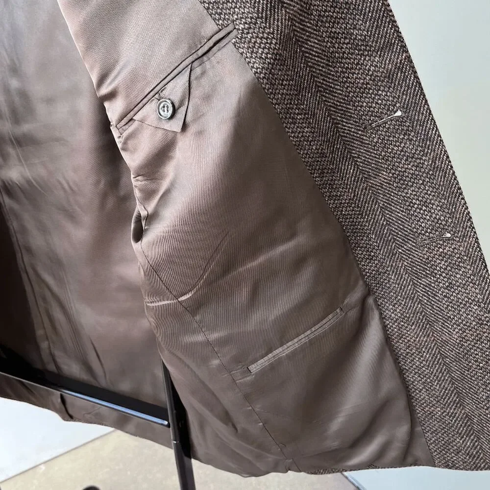 Vintage 80s/90s John Alexander Brown Wool Herringbone Tweed Blazer Jacket - 40